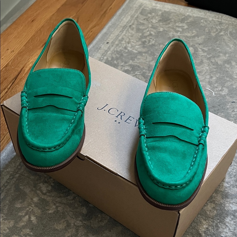 J. Crew Vibrant Green Suede Loafers